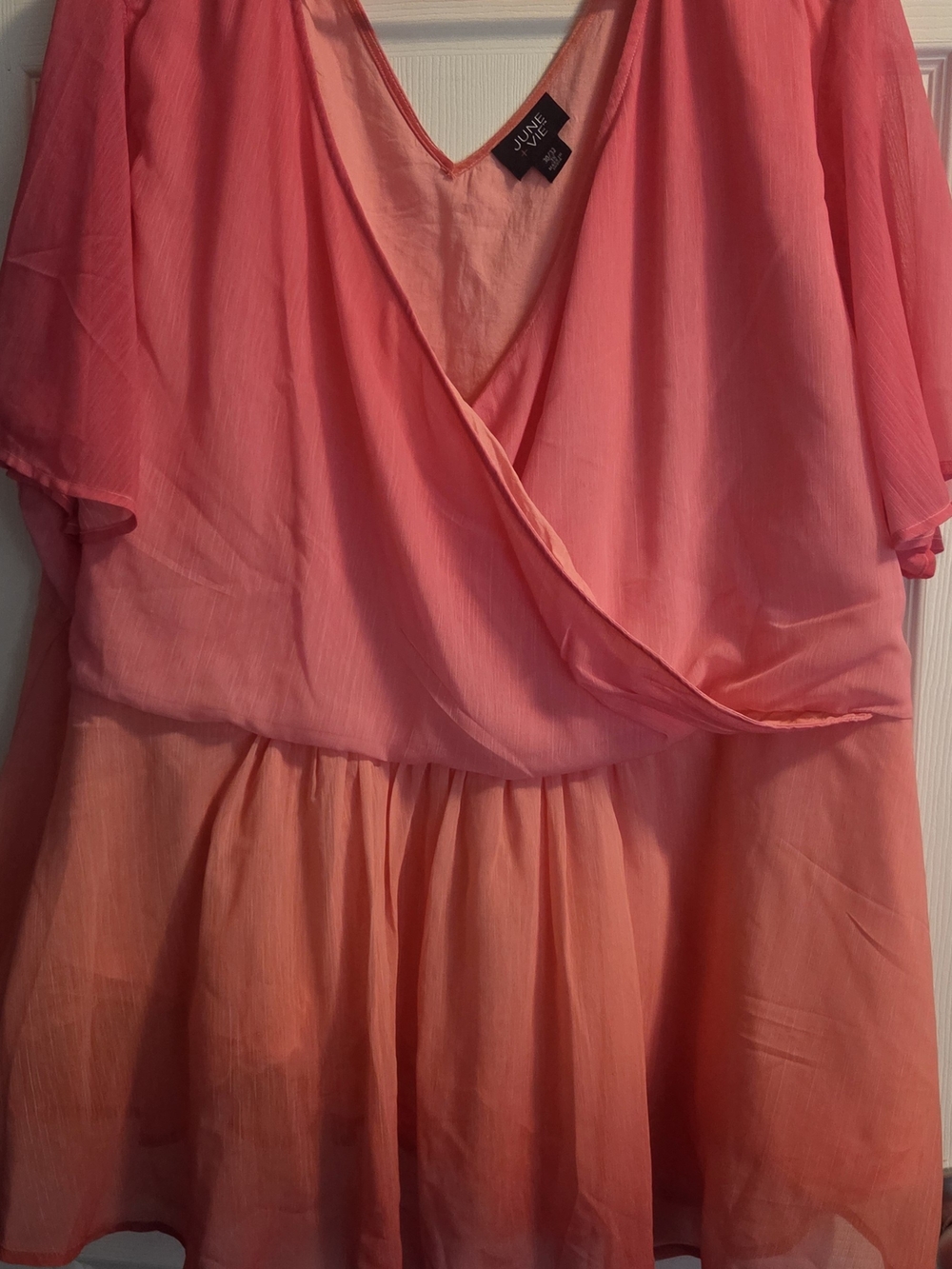 Coral Pink Wrap-Front Flutter Tunic Womens Pkus Size 30/32